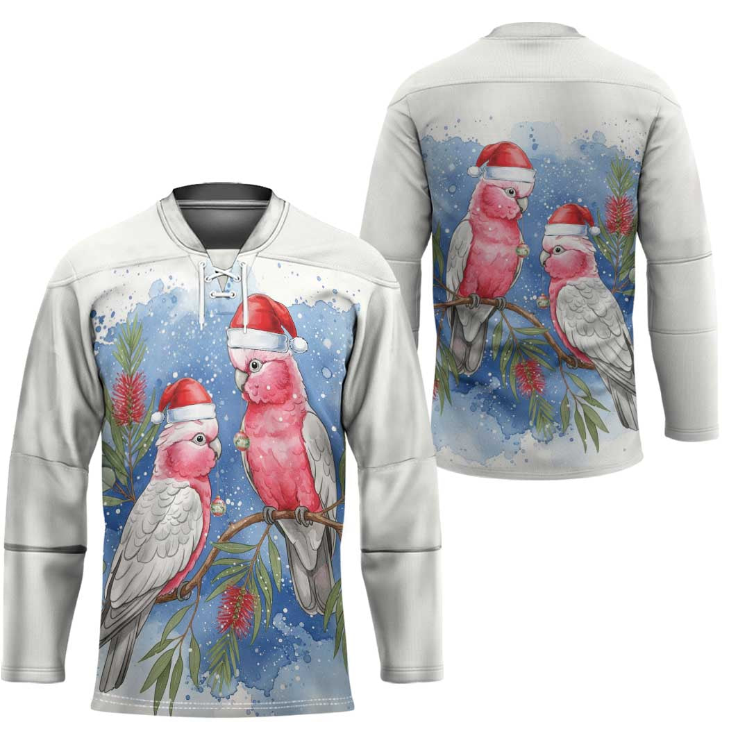 Australia Christmas Hockey Jersey Aussie Galah Santa Watercolor Style - Aussie Hoodie