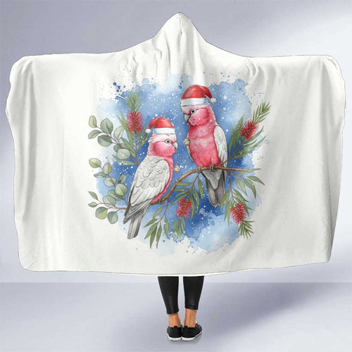 Australia Christmas Hooded Blanket Aussie Galah Santa Watercolor Style - Aussie Hoodie