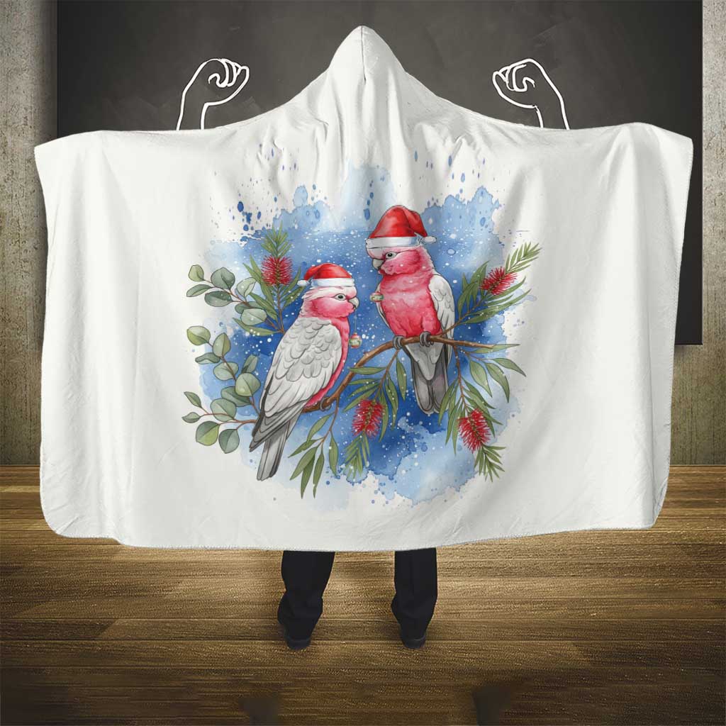 Australia Christmas Hooded Blanket Aussie Galah Santa Watercolor Style - Aussie Hoodie