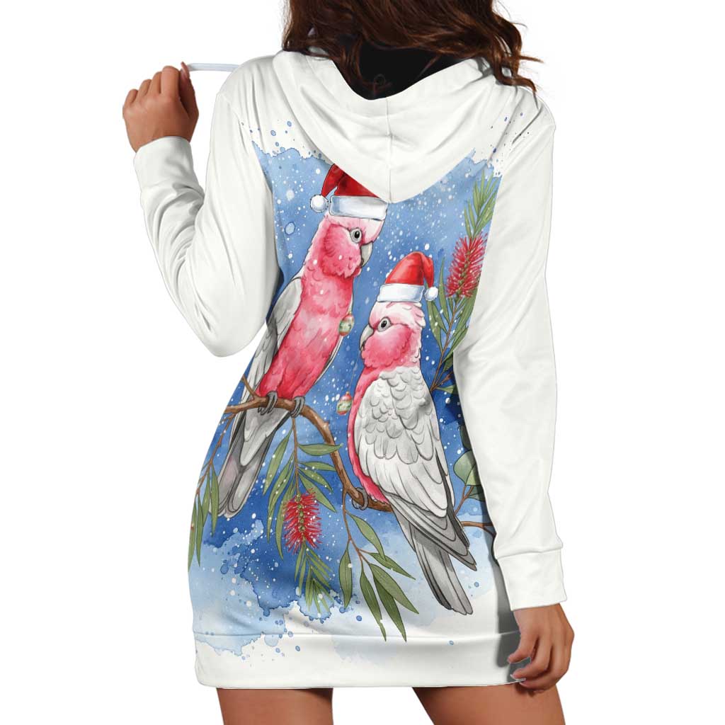 Australia Christmas Hoodie Dress Aussie Galah Santa Watercolor Style - Aussie Hoodie