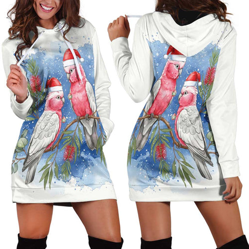 Australia Christmas Hoodie Dress Aussie Galah Santa Watercolor Style - Aussie Hoodie