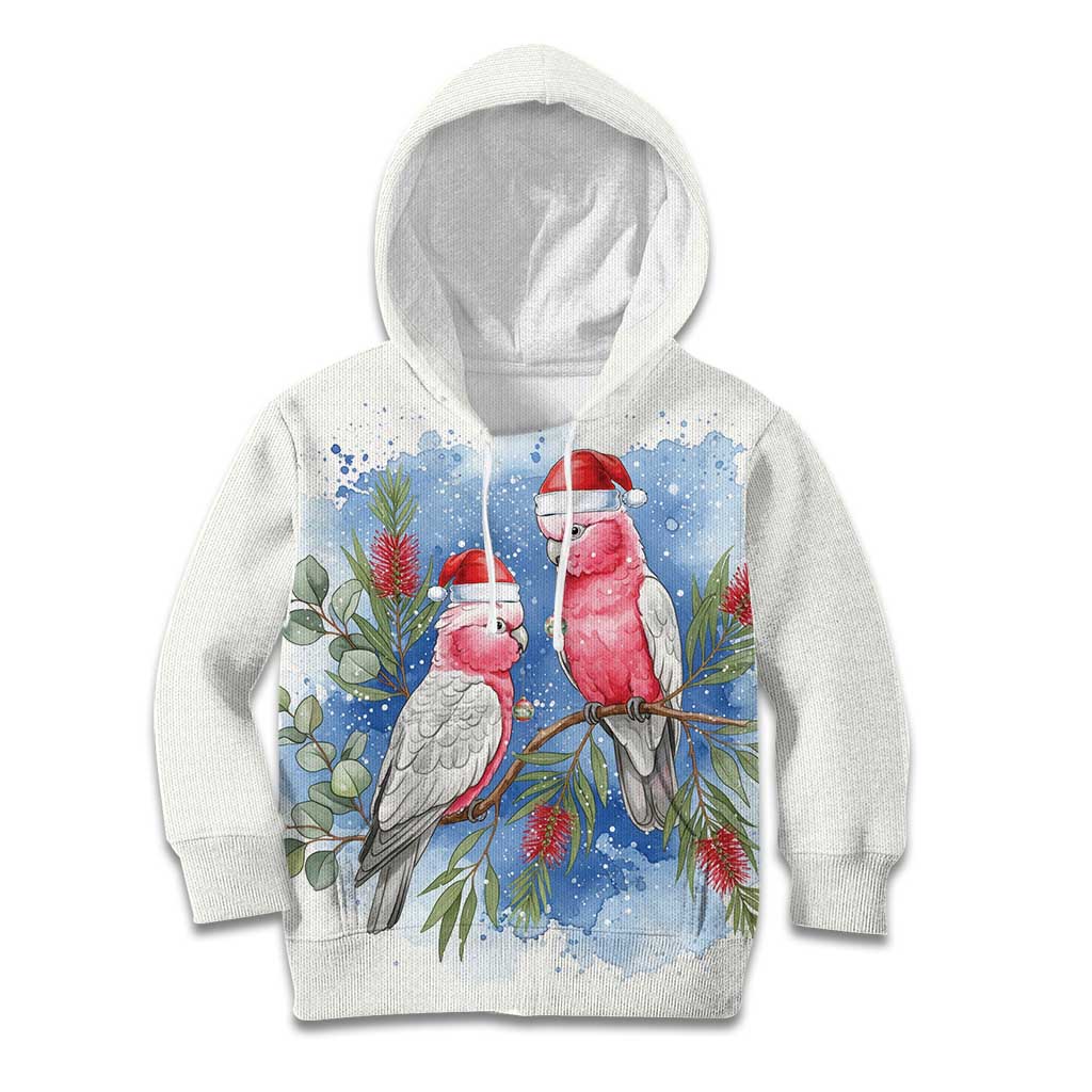 Australia Christmas Kid Hoodie Aussie Galah Santa Watercolor Style - Aussie Hoodie