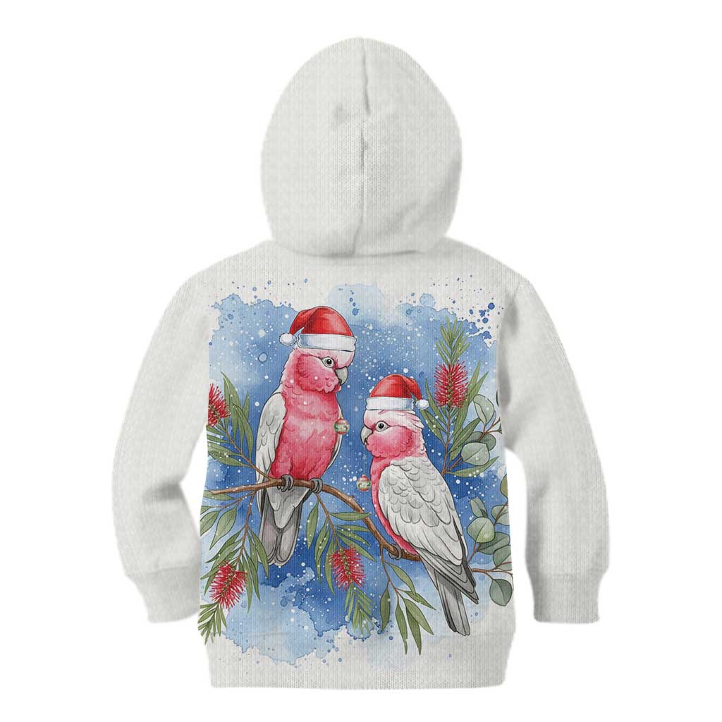 Australia Christmas Kid Hoodie Aussie Galah Santa Watercolor Style - Aussie Hoodie