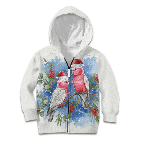Australia Christmas Kid Hoodie Aussie Galah Santa Watercolor Style - Aussie Hoodie