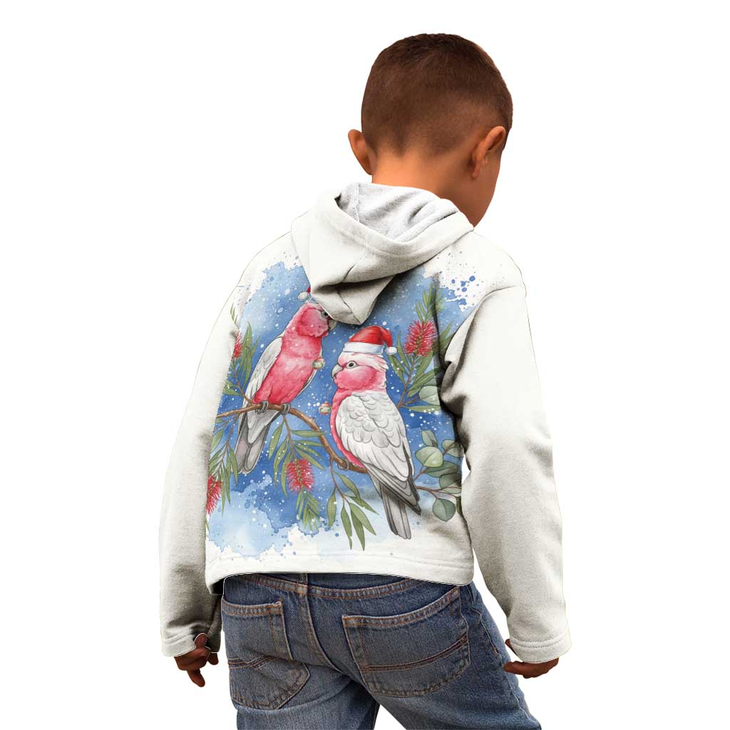 Australia Christmas Kid Hoodie Aussie Galah Santa Watercolor Style - Aussie Hoodie