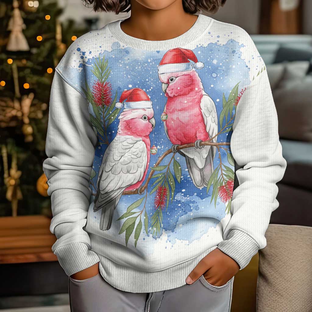 Australia Christmas Kid Ugly Christmas Sweater Aussie Galah Santa Watercolor Style - Aussie Hoodie
