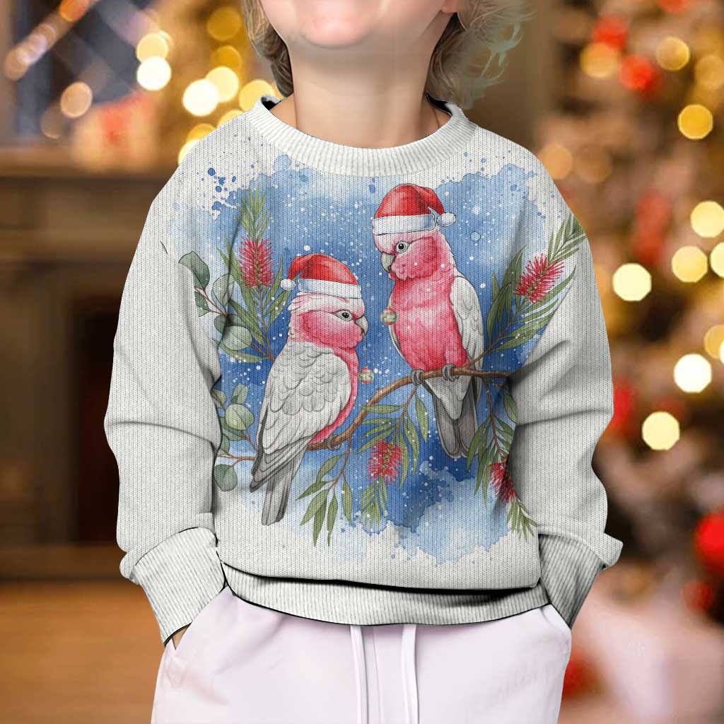 Australia Christmas Kid Ugly Christmas Sweater Aussie Galah Santa Watercolor Style - Aussie Hoodie