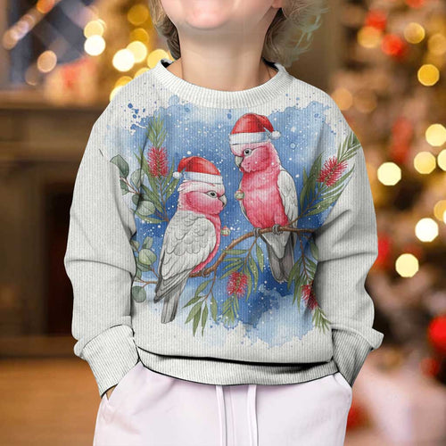 Australia Christmas Kid Ugly Christmas Sweater Aussie Galah Santa Watercolor Style - Aussie Hoodie
