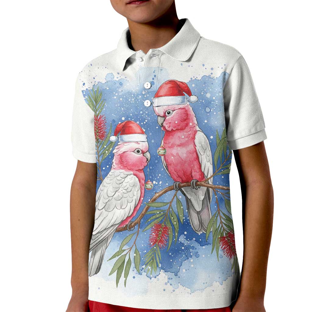 Australia Christmas Kid Polo Shirt Aussie Galah Santa Watercolor Style - Aussie Hoodie