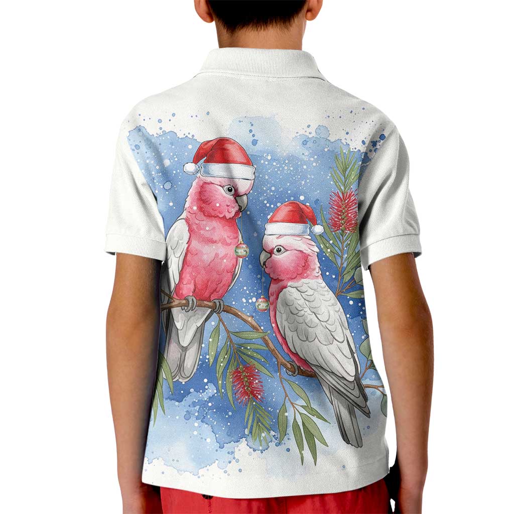 Australia Christmas Kid Polo Shirt Aussie Galah Santa Watercolor Style - Aussie Hoodie