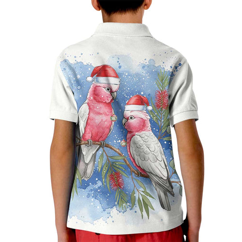 Australia Christmas Kid Polo Shirt Aussie Galah Santa Watercolor Style - Aussie Hoodie