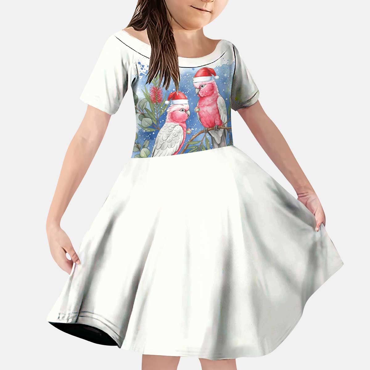 Australia Christmas Kid Short Sleeve Dress Aussie Galah Santa Watercolor Style - Aussie Hoodie