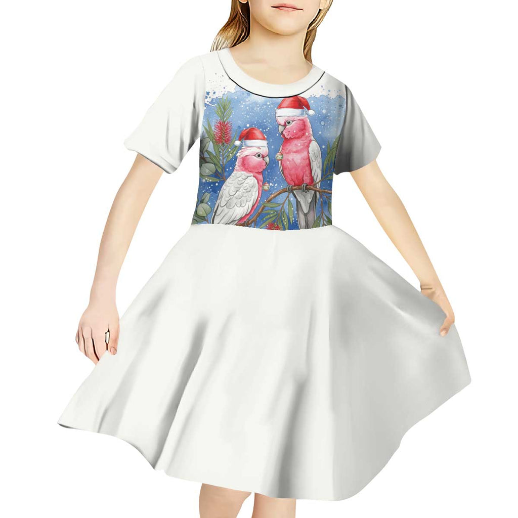 Australia Christmas Kid Short Sleeve Dress Aussie Galah Santa Watercolor Style - Aussie Hoodie