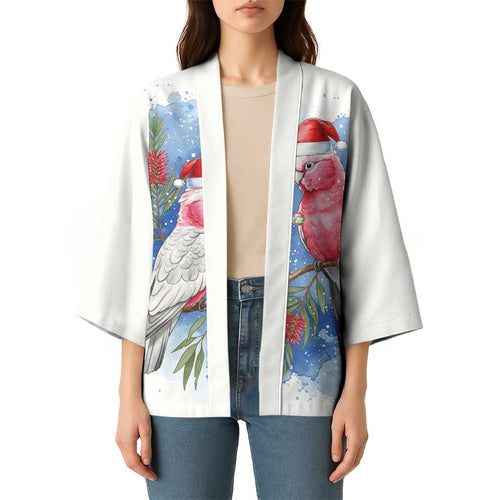 Australia Christmas Kimono Aussie Galah Santa Watercolor Style - Aussie Hoodie
