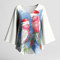Australia Christmas Kimono Sleeve Blouse Aussie Galah Santa Watercolor Style - Aussie Hoodie