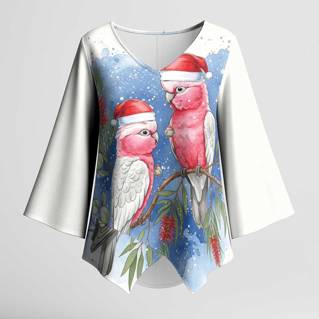 Australia Christmas Kimono Sleeve Blouse Aussie Galah Santa Watercolor Style - Aussie Hoodie