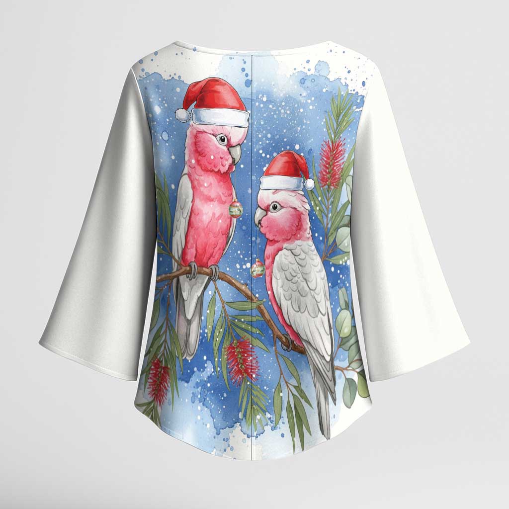 Australia Christmas Kimono Sleeve Blouse Aussie Galah Santa Watercolor Style - Aussie Hoodie
