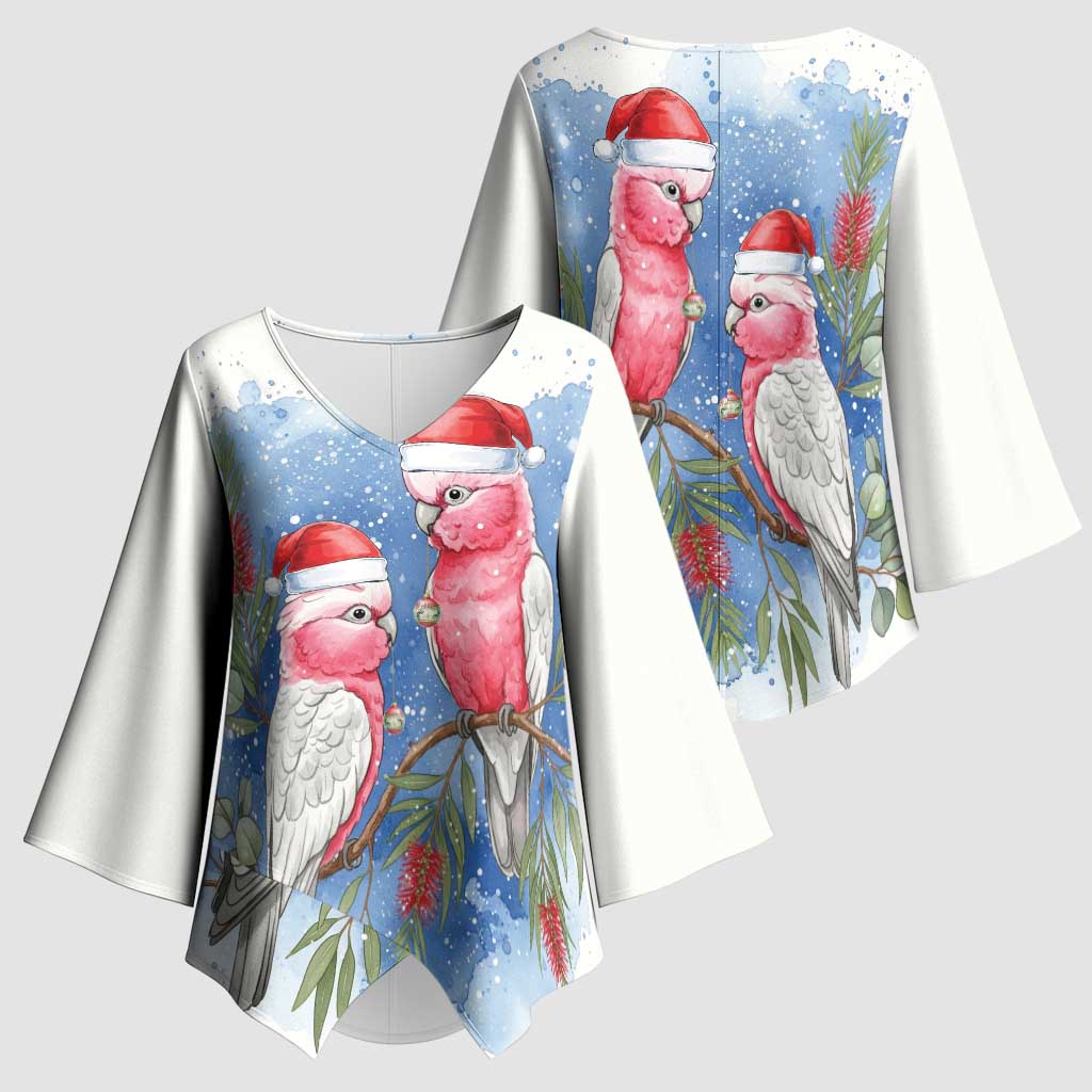 Australia Christmas Kimono Sleeve Blouse Aussie Galah Santa Watercolor Style - Aussie Hoodie