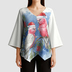 Australia Christmas Kimono Sleeve Blouse Aussie Galah Santa Watercolor Style - Aussie Hoodie