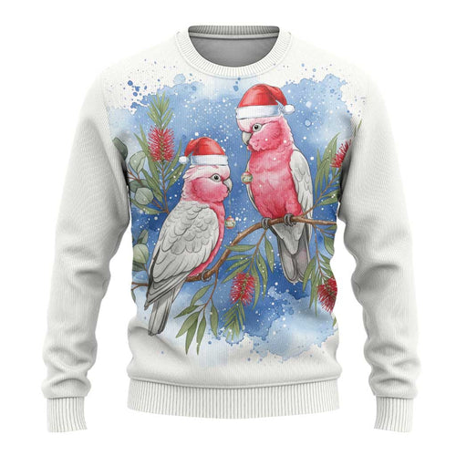 Australia Christmas Ugly Christmas Sweater Aussie Galah Santa Watercolor Style - Aussie Hoodie