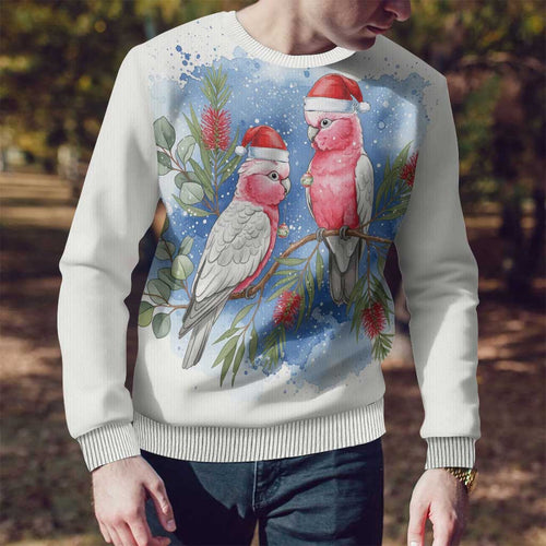 Australia Christmas Ugly Christmas Sweater Aussie Galah Santa Watercolor Style - Aussie Hoodie