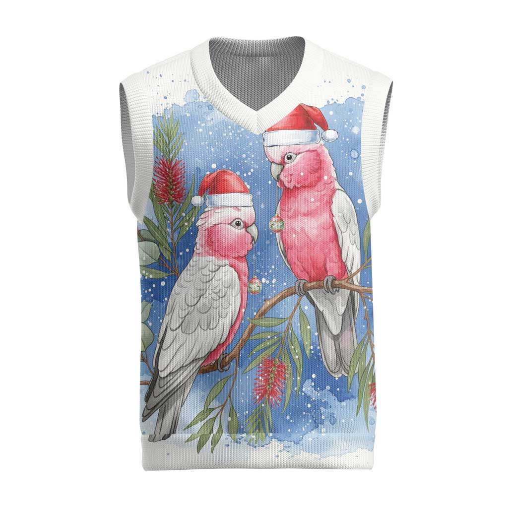 Australia Christmas Knitted V-Neck Vest Aussie Galah Santa Watercolor Style - Aussie Hoodie