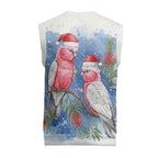Australia Christmas Knitted V-Neck Vest Aussie Galah Santa Watercolor Style - Aussie Hoodie