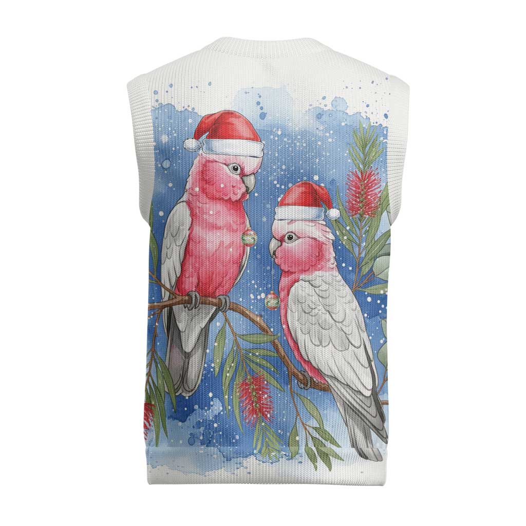 Australia Christmas Knitted V-Neck Vest Aussie Galah Santa Watercolor Style - Aussie Hoodie
