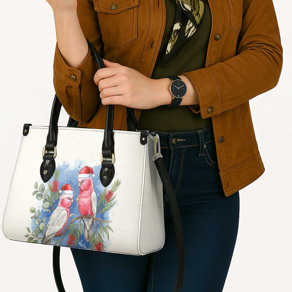 Australia Christmas Leather Bag Aussie Galah Santa Watercolor Style - Aussie Hoodie