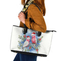 Australia Christmas Leather Tote Bag Aussie Galah Santa Watercolor Style - Aussie Hoodie