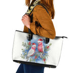 Australia Christmas Leather Tote Bag Aussie Galah Santa Watercolor Style - Aussie Hoodie