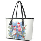 Australia Christmas Leather Tote Bag Aussie Galah Santa Watercolor Style - Aussie Hoodie