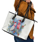 Australia Christmas Leather Tote Bag Aussie Galah Santa Watercolor Style - Aussie Hoodie