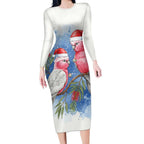 Australia Christmas Long Sleeve Bodycon Dress Aussie Galah Santa Watercolor Style - Aussie Hoodie