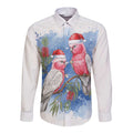 Australia Christmas Long Sleeve Button Shirt Aussie Galah Santa Watercolor Style - Aussie Hoodie