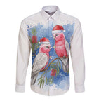 Australia Christmas Long Sleeve Button Shirt Aussie Galah Santa Watercolor Style - Aussie Hoodie