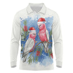 Australia Christmas Long Sleeve Polo Shirt Aussie Galah Santa Watercolor Style - Aussie Hoodie