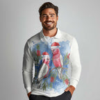 Australia Christmas Long Sleeve Polo Shirt Aussie Galah Santa Watercolor Style - Aussie Hoodie