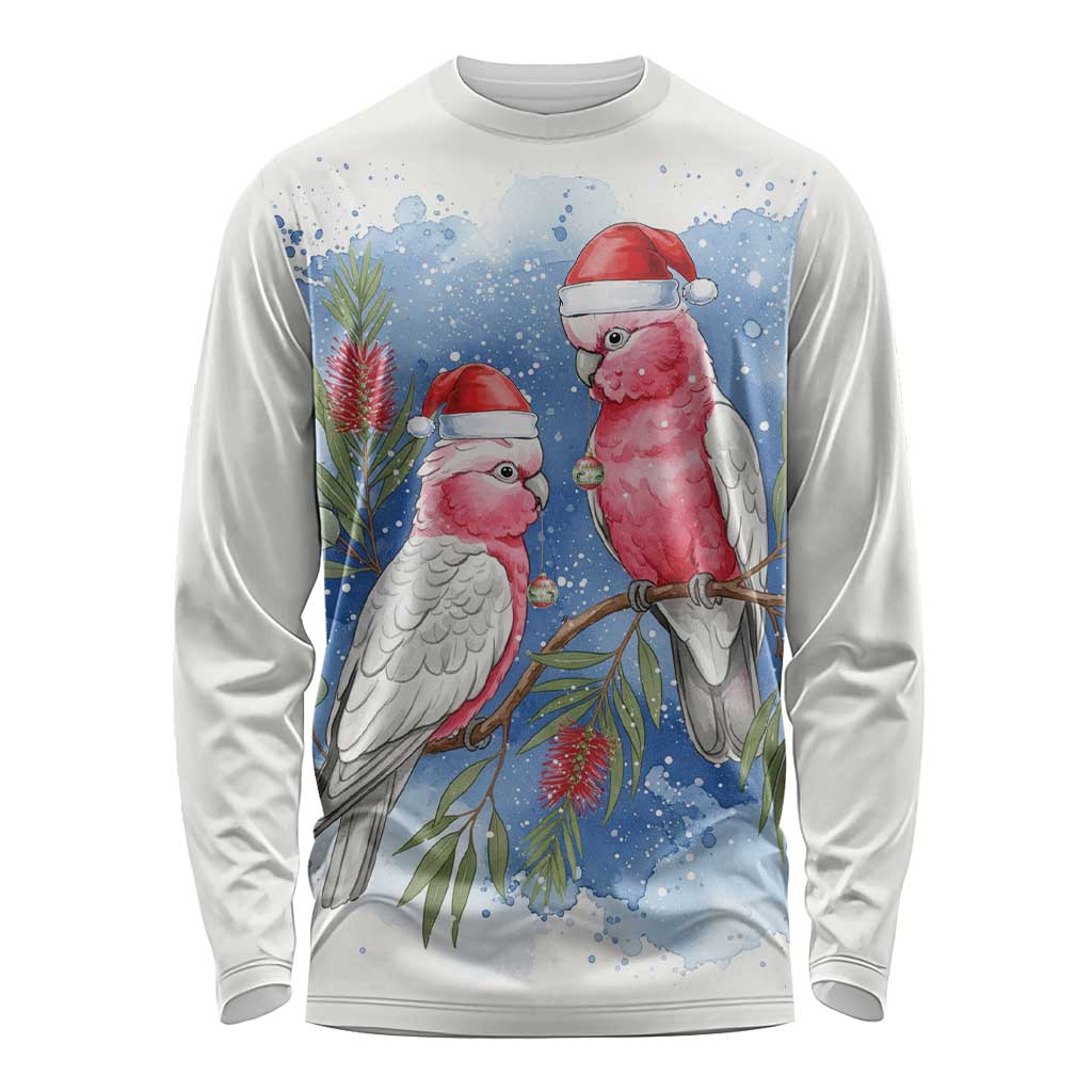 Australia Christmas Long Sleeve Shirt Aussie Galah Santa Watercolor Style - Aussie Hoodie