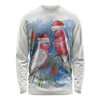 Australia Christmas Long Sleeve Shirt Aussie Galah Santa Watercolor Style - Aussie Hoodie