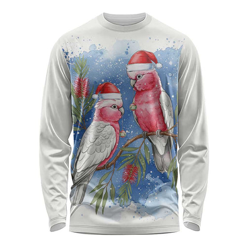 Australia Christmas Long Sleeve Shirt Aussie Galah Santa Watercolor Style - Aussie Hoodie