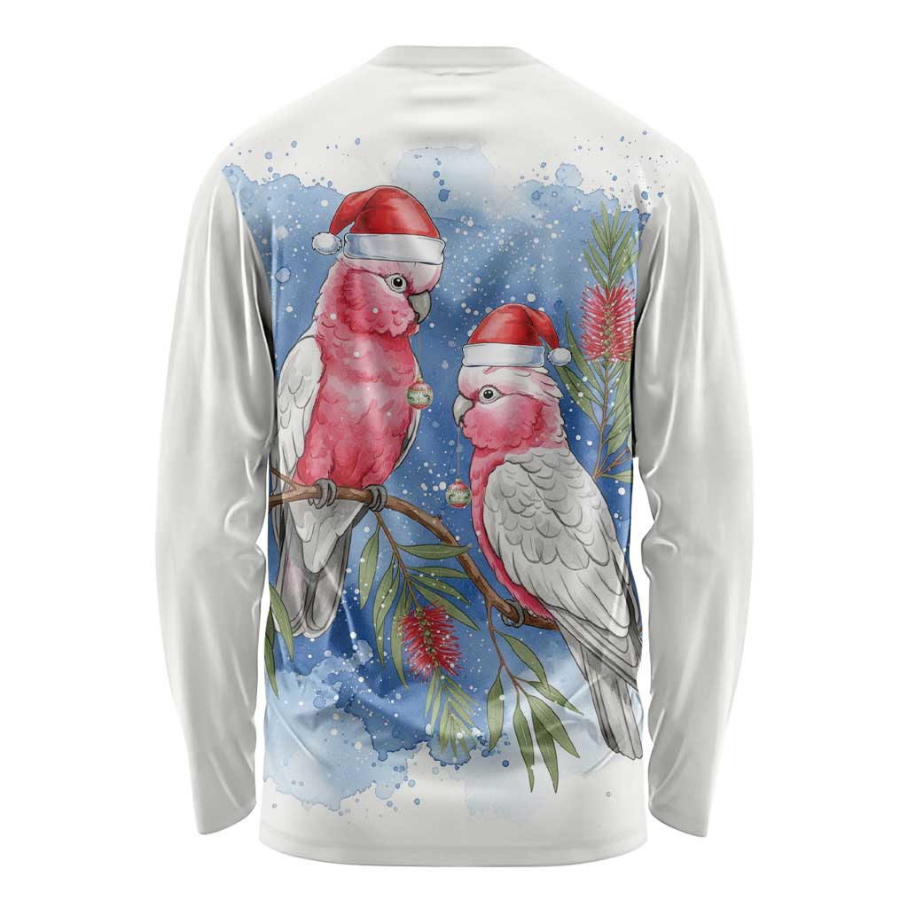 Australia Christmas Long Sleeve Shirt Aussie Galah Santa Watercolor Style - Aussie Hoodie