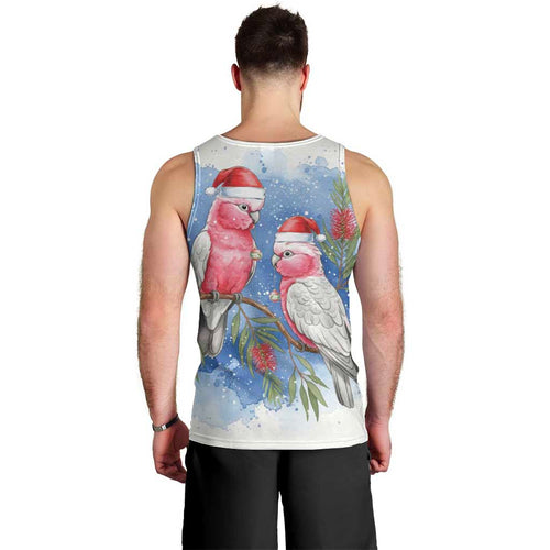 Australia Christmas Men Tank Top Aussie Galah Santa Watercolor Style - Aussie Hoodie
