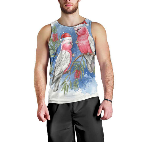Australia Christmas Men Tank Top Aussie Galah Santa Watercolor Style - Aussie Hoodie