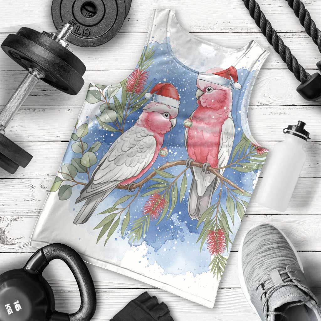 Australia Christmas Men Tank Top Aussie Galah Santa Watercolor Style - Aussie Hoodie