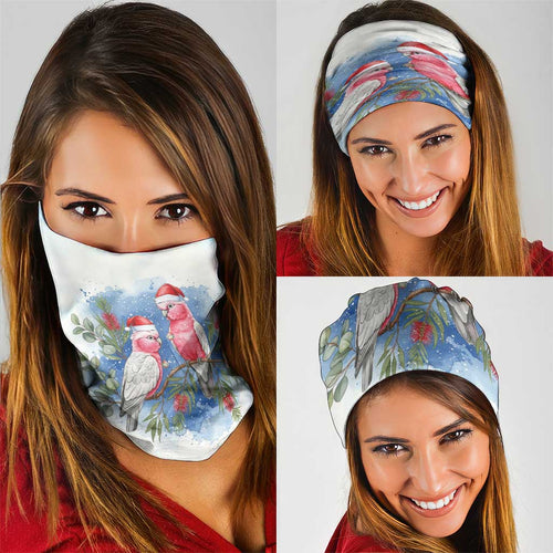 Australia Christmas Neck Gaiter Aussie Galah Santa Watercolor Style - Aussie Hoodie