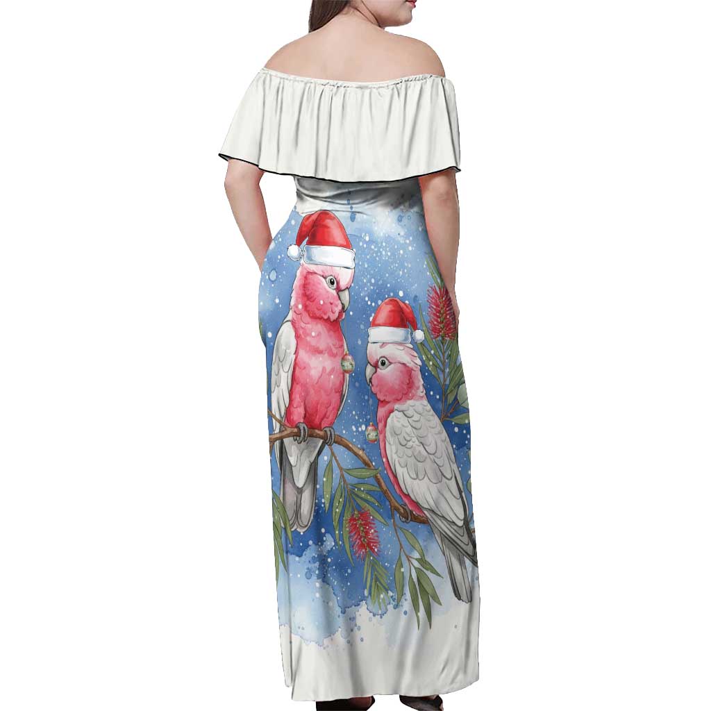 Australia Christmas Off Shoulder Maxi Dress Aussie Galah Santa Watercolor Style - Aussie Hoodie