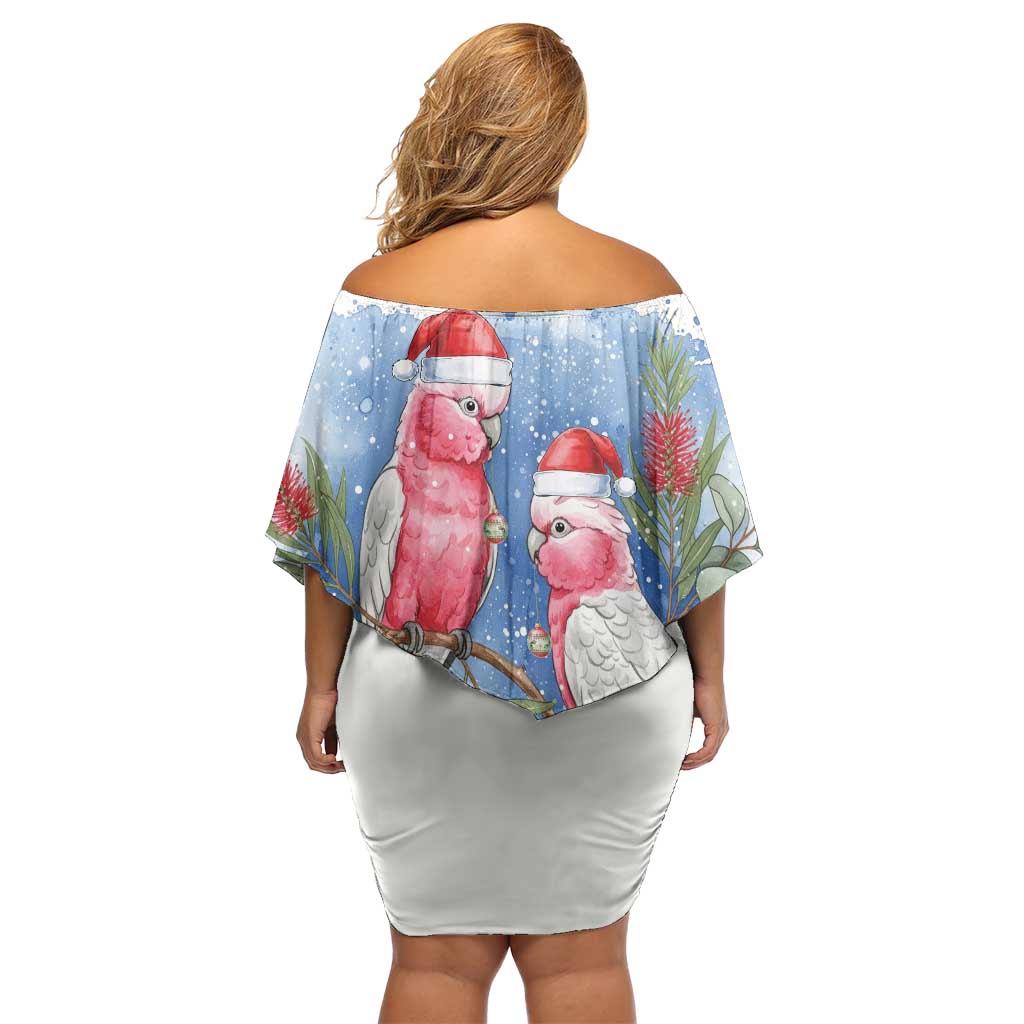 Australia Christmas Off Shoulder Short Dress Aussie Galah Santa Watercolor Style - Aussie Hoodie