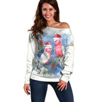 Australia Christmas Off Shoulder Sweater Aussie Galah Santa Watercolor Style - Aussie Hoodie