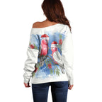 Australia Christmas Off Shoulder Sweater Aussie Galah Santa Watercolor Style - Aussie Hoodie